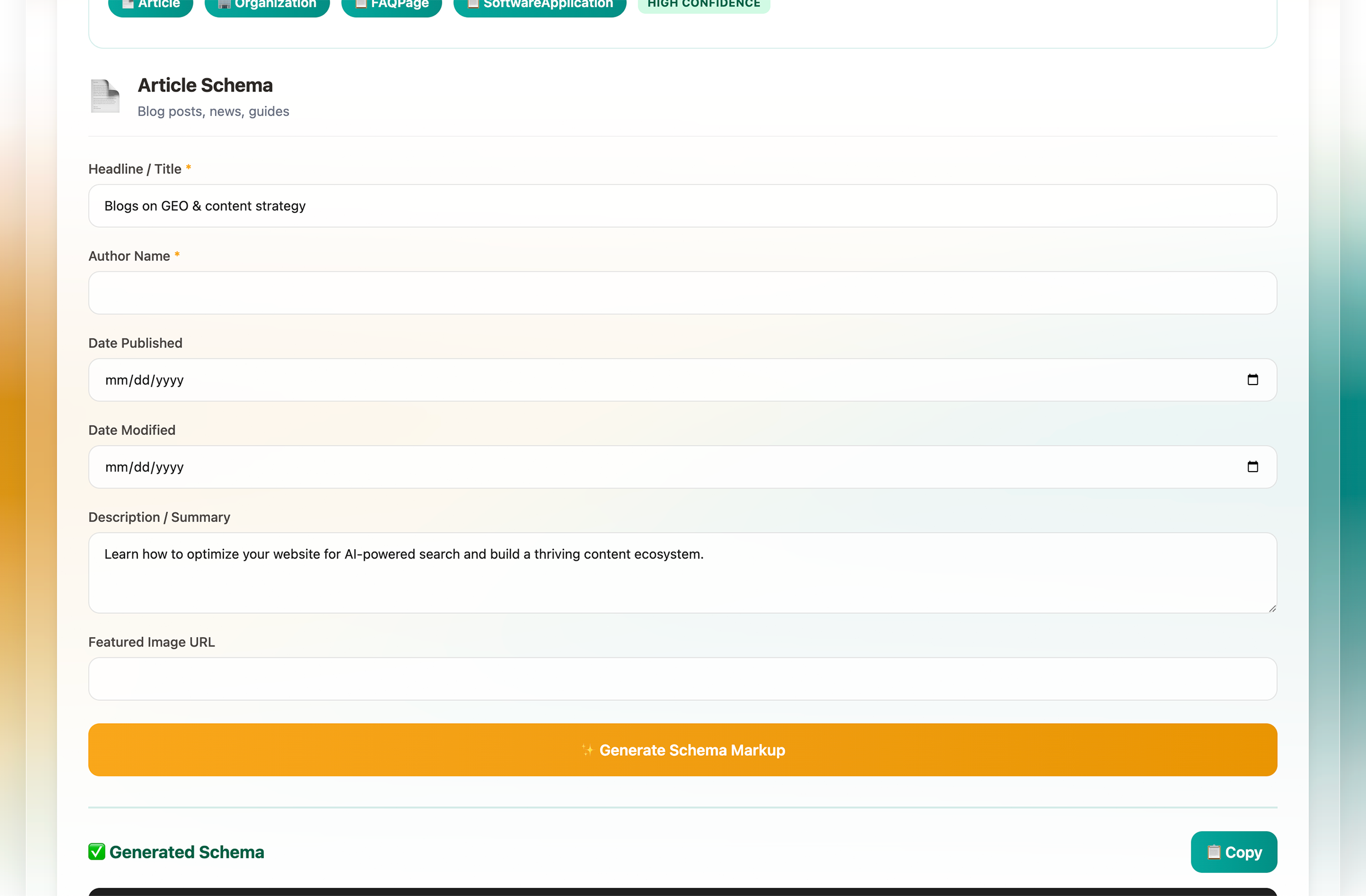 Schema Studio detecting multiple schema types with high confidence